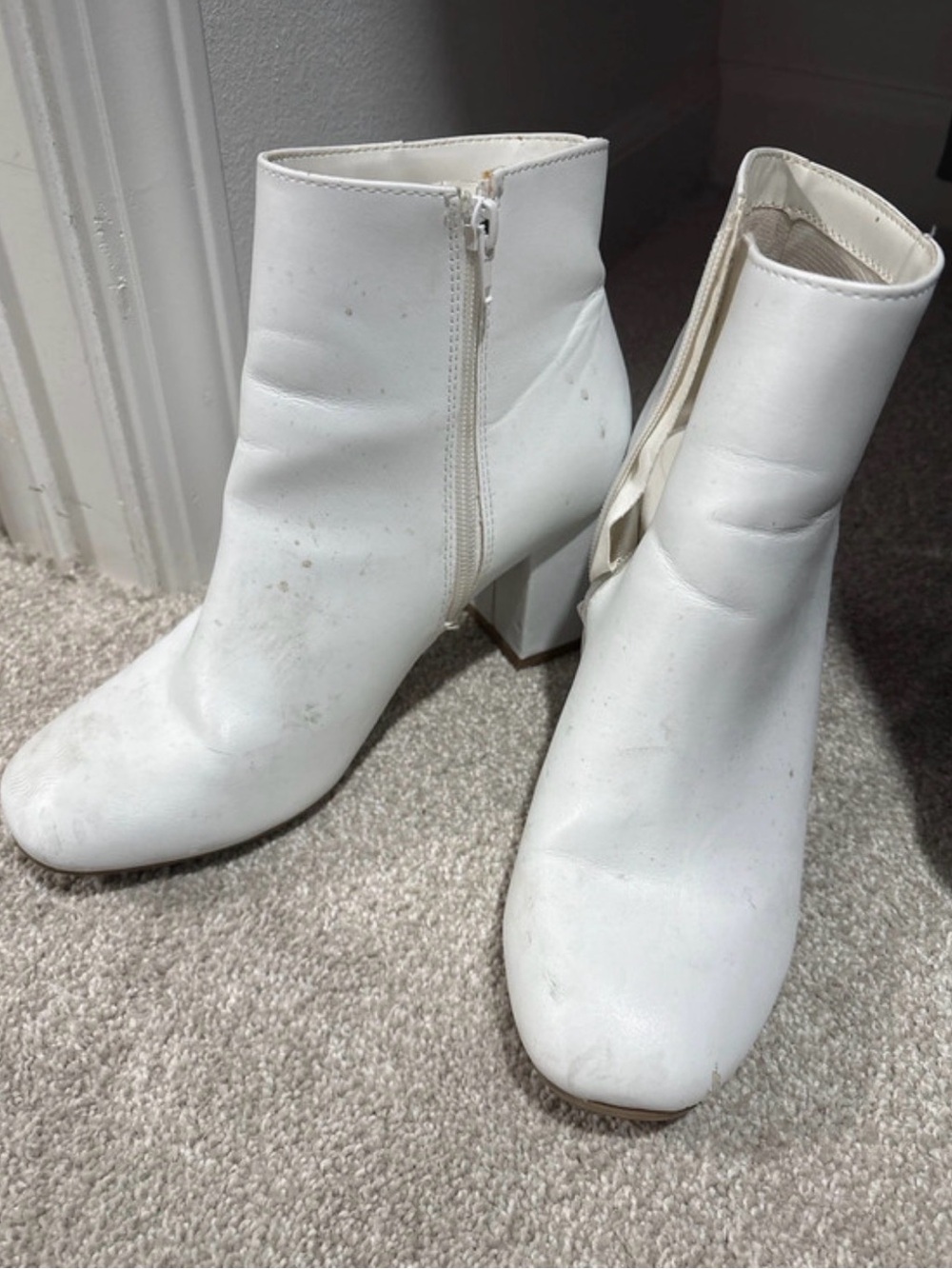 White Women's Block Heel Ankle Boots